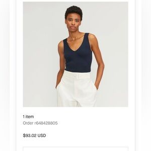 Everlane The Ribbed Cotton Double V Top - Navy Small